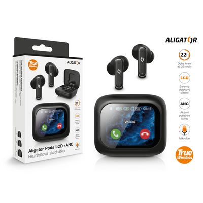 Bluetooth sluchátka Aligator Pods LCD + ANC, černá