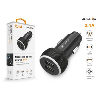 Nabíječka do auta ALIGATOR, 2xUSB 2,4A, originální černá