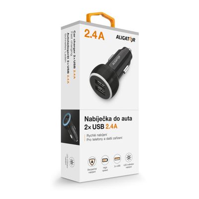 Nabíječka do auta ALIGATOR, 2xUSB 2,4A, originální černá