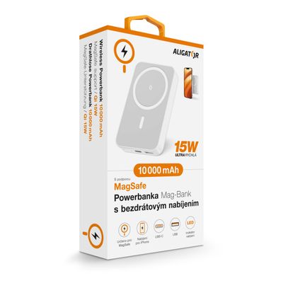Aligator Mag-Bank, 10 000 mAh, bílá