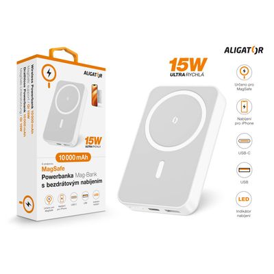 Aligator Mag-Bank, 10 000 mAh, bílá