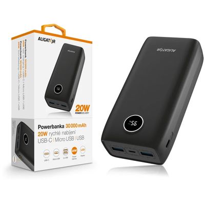 ALIGATOR Power Delivery 20W, 30 000 mAh, černá