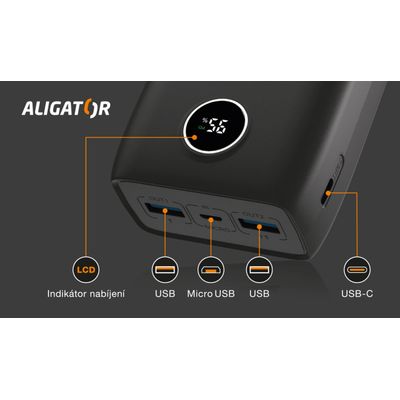 ALIGATOR Power Delivery 20W, 30 000 mAh, černá