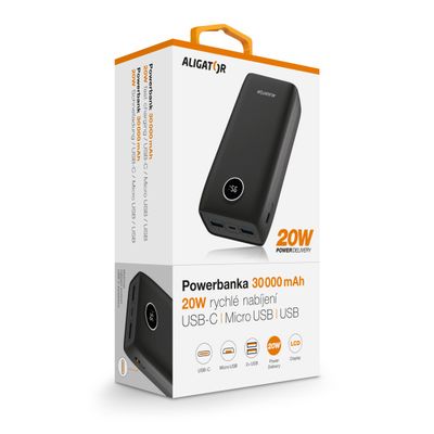 ALIGATOR Power Delivery 20W, 30 000 mAh, černá