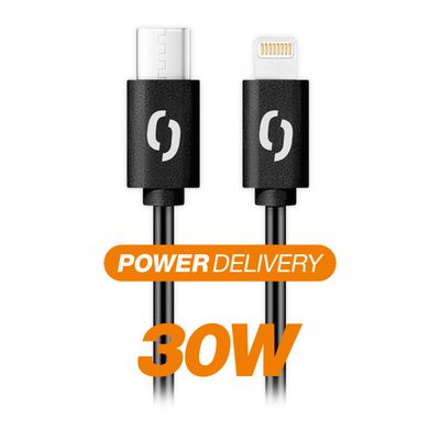 Datový kabel ALIGATOR POWER 30W, USB-C/Lightning 3A, 2,5m černý
