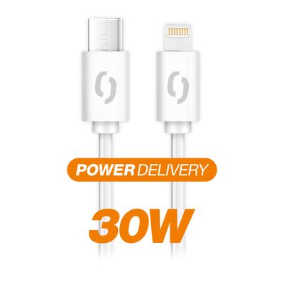 Datový kabel ALIGATOR POWER 30W, USB-C/Lightning 3A, 2,5m bílý