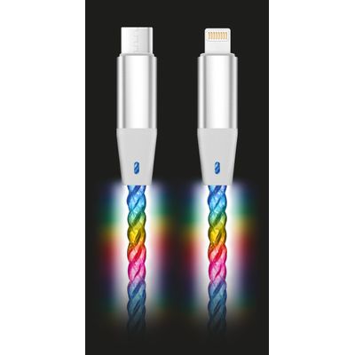 Datový kabel ALIGATOR POWER 3A 30W, USB-C/Lightning, 0,5m svítící