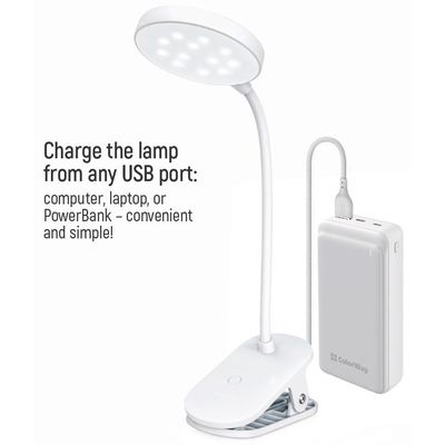 ColorWay stolní LED lampa, klip, bílá