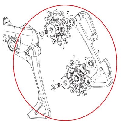 Kladky a vodítko k přehazovačce SRAM EX1 8 SPEED