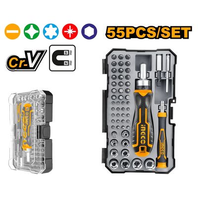 Ingco HKSDB0558 Šroubovák ráčna + bity sada 55ks CrV