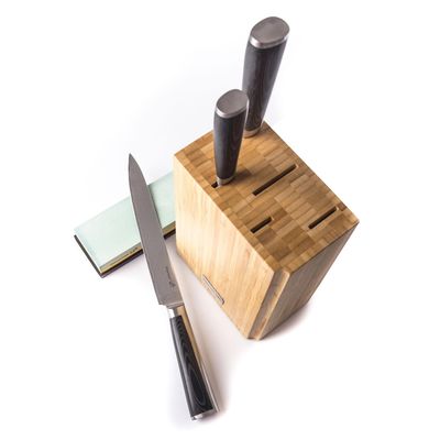 G21 Sada nožů Damascus Premium v bambusovém bloku, Box, 3 ks + brusný kámen