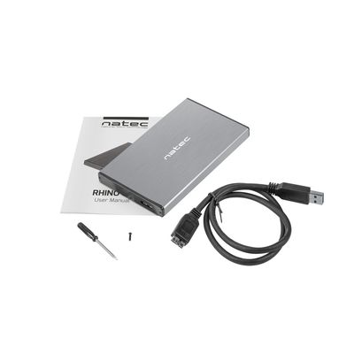 Natec externí box pro HDD 2,5” USB 3.0 Rhino Go, šedý, hliníkové tělo