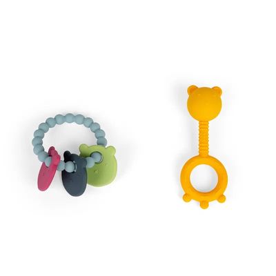 Bigjigs Toys Chrastítko a kousátko 2 v 1 a kousací kroužek Medvídek