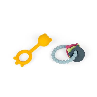 Bigjigs Toys Chrastítko a kousátko 2 v 1 a kousací kroužek Medvídek