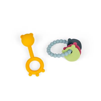 Bigjigs Toys Chrastítko a kousátko 2 v 1 a kousací kroužek Medvídek