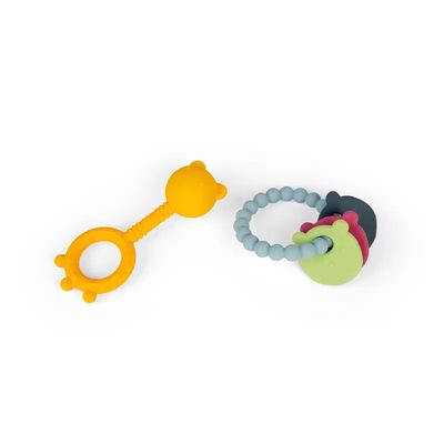Bigjigs Toys Chrastítko a kousátko 2 v 1 a kousací kroužek Medvídek