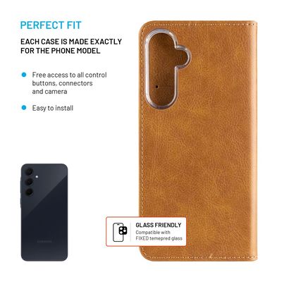 Pouzdro typu kniha FIXED Opus pro Samsung Galaxy A35 5G, hnědé