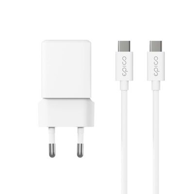 Epico UltraBoost EA20 20W GaN síťová rychlonabíječka + 1,2m USB-C kabel - bílá