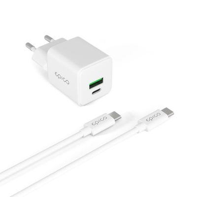 Epico UltraBoost EA20 20W GaN síťová rychlonabíječka + 1,2m USB-C kabel - bílá