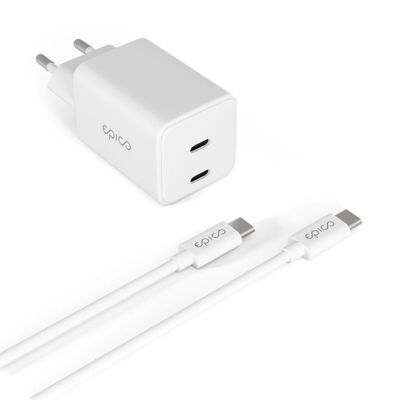 Epico UltraBoost EA45 45W GaN síťová rychlonabíječka + 1,2m USB-C kabel - bílá