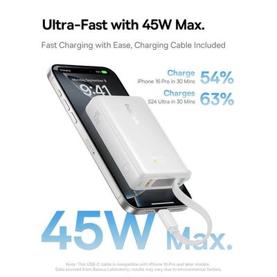 Powerbanka Baseus PicoGo 10000mAh, 45W, s kabelem USB-C bílá