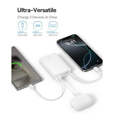 Powerbanka Baseus PicoGo 10000mAh, 45W, s kabelem USB-C bílá