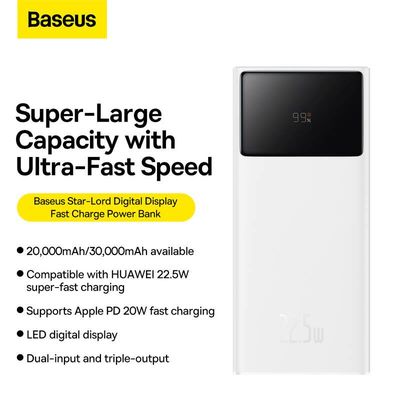 Powerbanka Baseus Star-Lord 30000mAh, 22,5W bílá