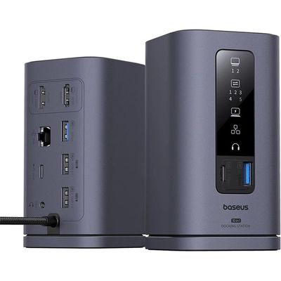 Dokovací stanice 10v1 Baseus Spacemate 100W 2xUSB-C, 4xUSB, 2xHDMI, 1xRJ45, 3,5mm jack šedá