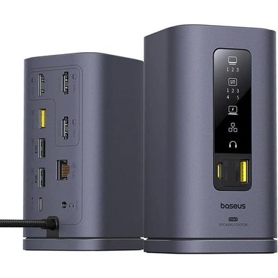 Dokovací stanice 11v1 Baseus Spacemate 100W 2xUSB-C, 4xUSB, 3xHDMI, 1xRJ45, 3,5mm jack šedá