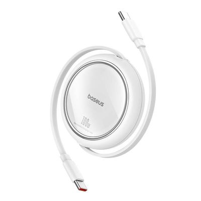 Navíjecí kabel Baseus Free2Pull USB-C/USB-C s nastavitelnou délkou až 1m 100W bílý