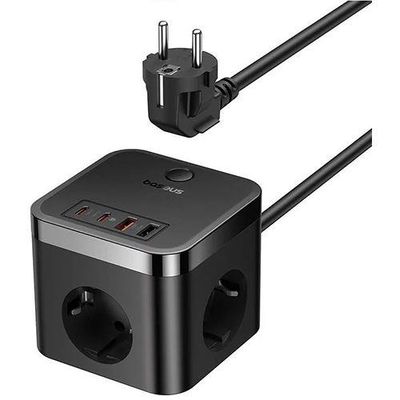 Nabíjecí stanice Baseus PowerCombo Cube 30W 3xzásuvka, 2xUSB, 2xUSB-C černá