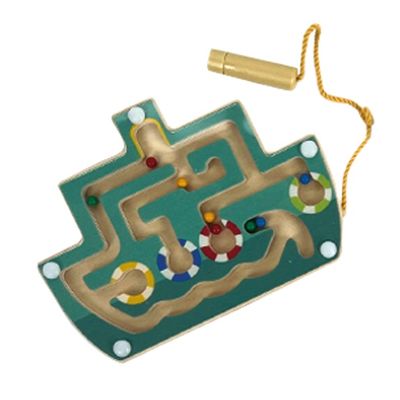 Bigjigs Toys Dřevěný magnetický labyrint Tyrkysová loď