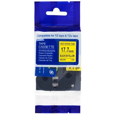 PRINTLINE kompatibilní páska s Brother HSe-641, 18mm, černý tisk/ žlutý podklad, bužírka
