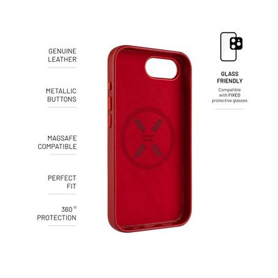 Kožený zadní kryt FIXED MagLeather s podporou MagSafe pro Apple iPhone 16e, červený