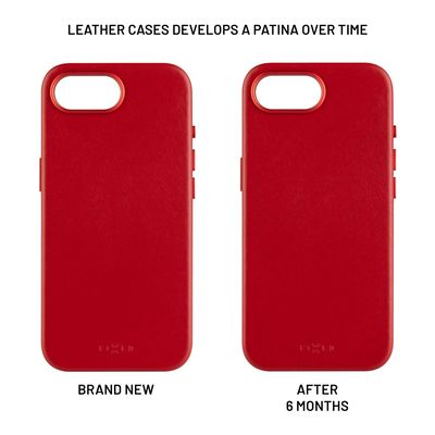 Kožený zadní kryt FIXED MagLeather s podporou MagSafe pro Apple iPhone 16e, červený