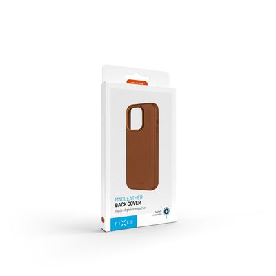 Kožený zadní kryt FIXED MagLeather s podporou MagSafe pro Apple iPhone 16e, hnědý