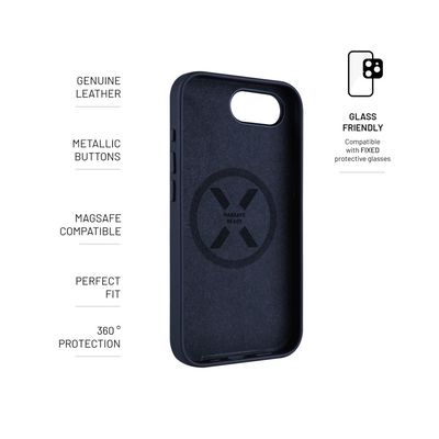 Kožený zadní kryt FIXED MagLeather s podporou MagSafe pro Apple iPhone 16e, modrý