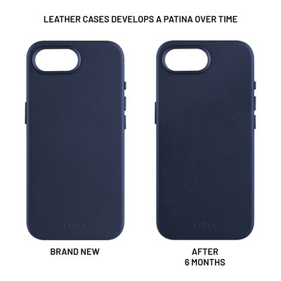 Kožený zadní kryt FIXED MagLeather s podporou MagSafe pro Apple iPhone 16e, modrý