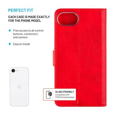 Pouzdro typu kniha FIXED Opus pro Apple iPhone 16e, červené