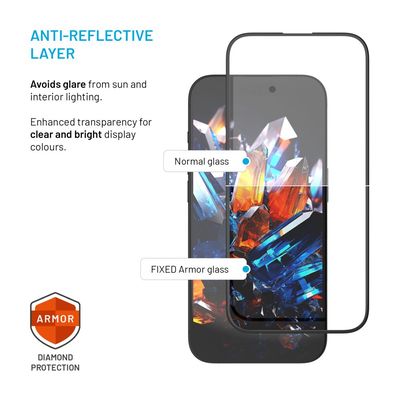 Ultra odolné tvrzené sklo FIXED Armor s Anti-dust aplikátorem a AR vrstvou pro Apple iPhone 13/13Pro/14/16e, černé