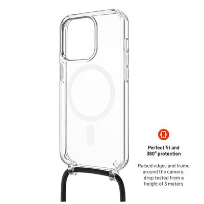 Pouzdro FIXED MagPure Neck s černou šňůrkou na krk pro Apple iPhone 16e