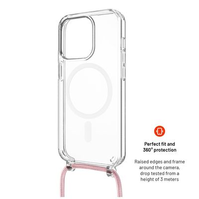 Pouzdro FIXED MagPure Neck s růžovou šňůrkou na krk pro Apple iPhone 16e