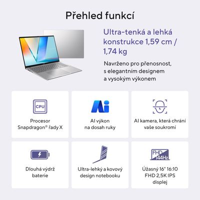 ASUS Vivobook S16 S3607QA-PL004W Cool Silver kovový