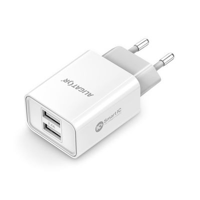 ALIGATOR síťová nabíječka s 2xUSB výstupem, 2,4A, smart IC, bílá