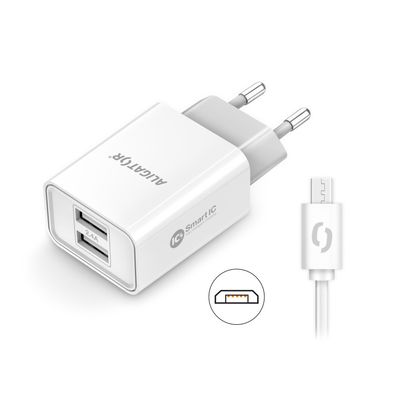 ALIGATOR síťová nabíječka MicroUSB 2xUSB výst. 2,4A, smart IC, bílá