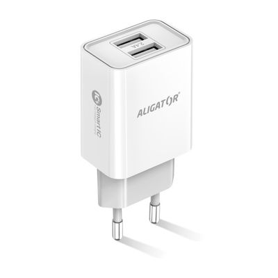 ALIGATOR síťová nabíječka MicroUSB 2xUSB výst. 2,4A, smart IC, bílá