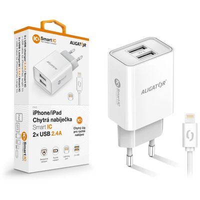 ALIGATOR síťová nabíječka iPhone/iPad 2xUSB výst.2,4A, smart IC, bílá