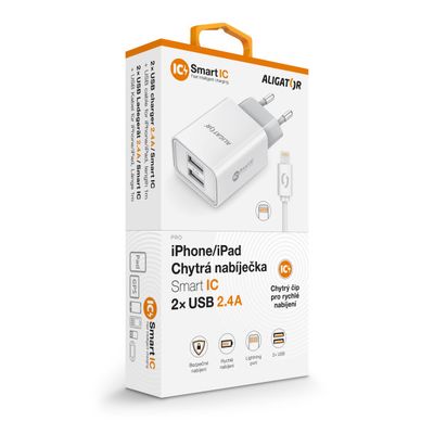 ALIGATOR síťová nabíječka iPhone/iPad 2xUSB výst.2,4A, smart IC, bílá