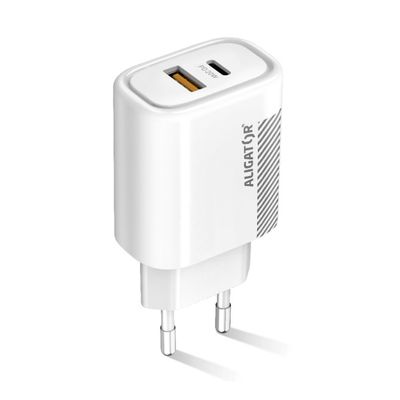 Rychlá nabíječka Aligator PD 20W USB-C + USB, bílá