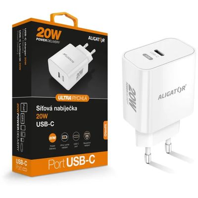 Rychlá nabíječka ALIGATOR PD 20W USB-C, bílá